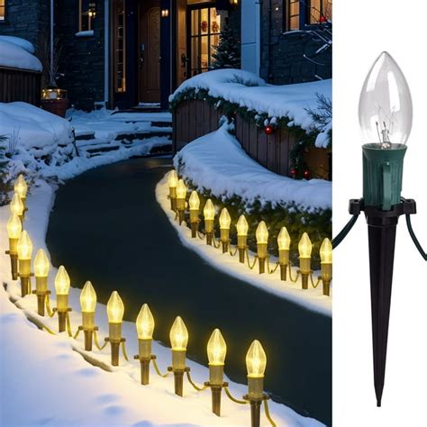 PRESENCE 24 Pcs White Pathway XMAS Lights, C9 LED Holiday Stake Lights ...