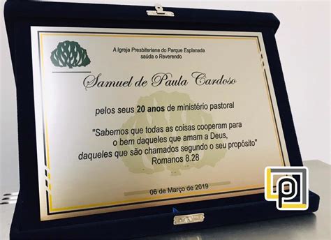 Placa Homenagem Pastor Parcelamento Sem Juros