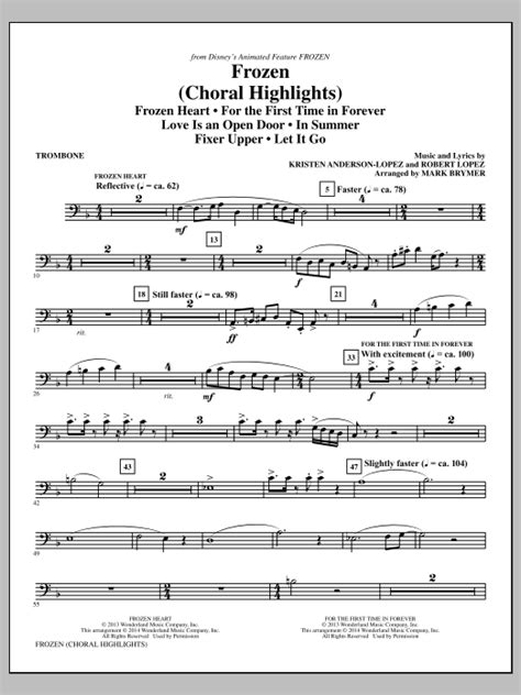 Frozen Choral Highlights Arr Mark Brymer Trombone Sheet Music