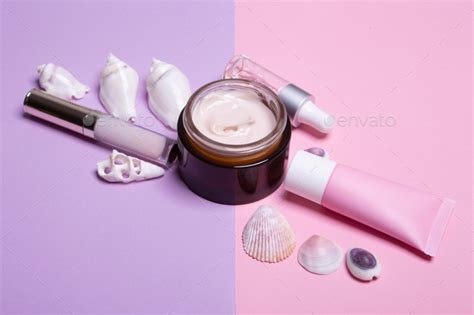 Beauty Background With Facial Cosmetic Products With Empty Copy Space Makeup Skin Care Concept