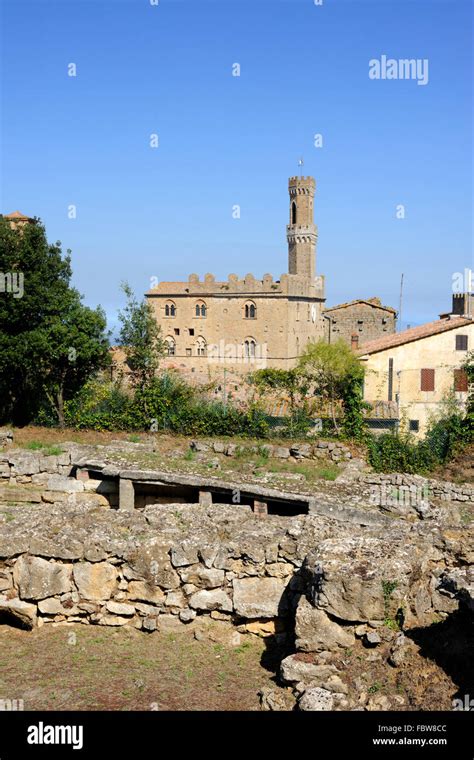 etruscan acropolis and palazzo dei priori, volterra, tuscany, italy ...