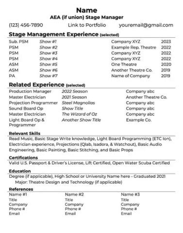 Stage Manager Resume: Professional Examples & Templates for SM's