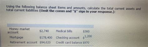 Solved Using The Following Balance Sheet Items And Amounts Chegg