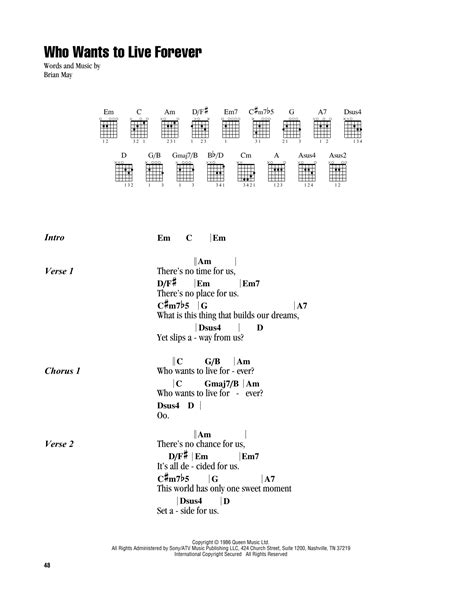 Who Wants To Live Forever By Queen Sheet Music For Guitar Chords Lyrics