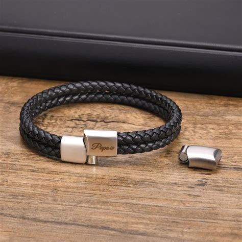 Bracelet Homme Cadeau Papa Homme Cuir Tress Cha Ne Gourmette Bracelet