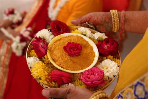 Haldi Ceremonywedding Thali Decoration Beautiful Desi Wedding