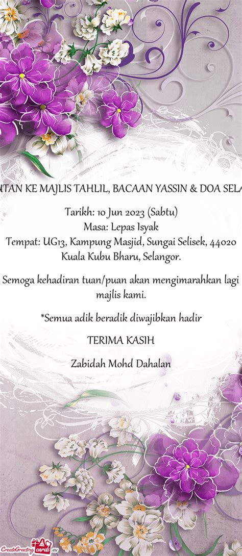 Jemputan Ke Majlis Tahlil Bacaan Yassin Doa Selamat Free Cards