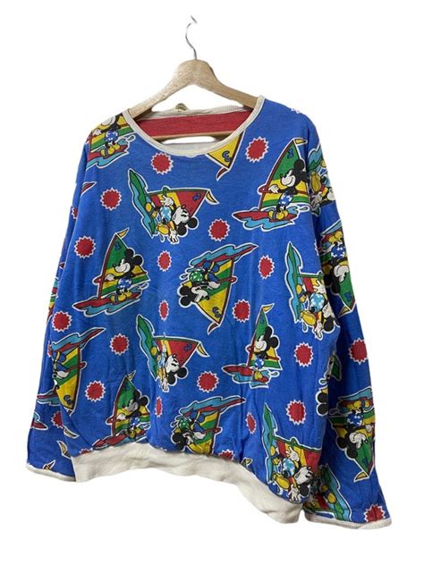 Vtg Rare S Mickey Mouse Reversible Sweatshirt Fu Gem