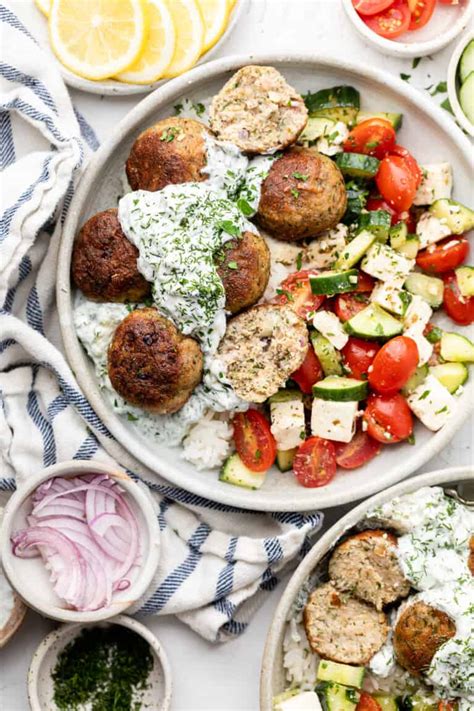 Healthy Greek Turkey Meatballs With Tzatziki Erin Lives Whole