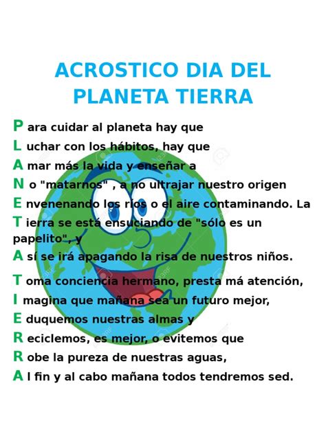 Acróstico Com A Palavra Planeta Terra - Acrostico Dia Del Planeta Tierra | PDF | Naturaleza