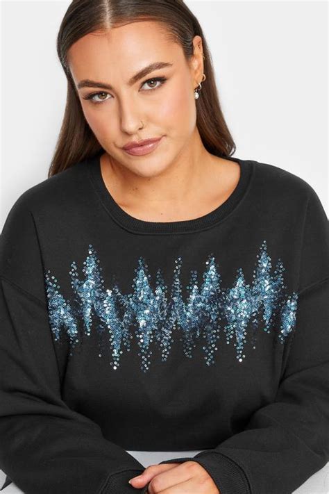 Yours Luxury Plus Size Black Zig Zag Sequin Embellished Sweatshirt