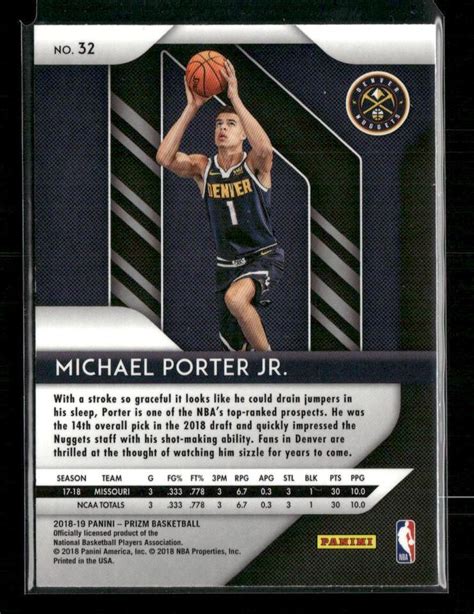 2018 19 Panini Prizm 32 Michael Porter Jr Rookie RC EBay