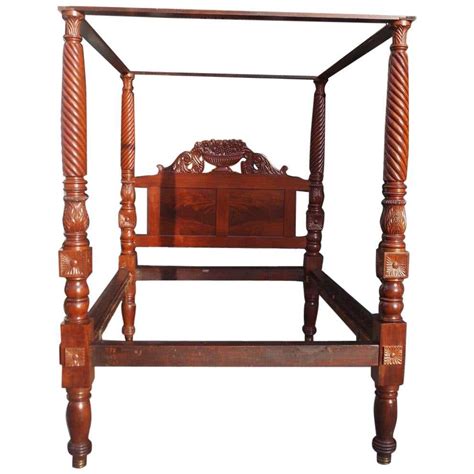 American Federal Mahogany Barley Twist And Foliage Four Poster Bed Ny Circa 1815 For Sale At