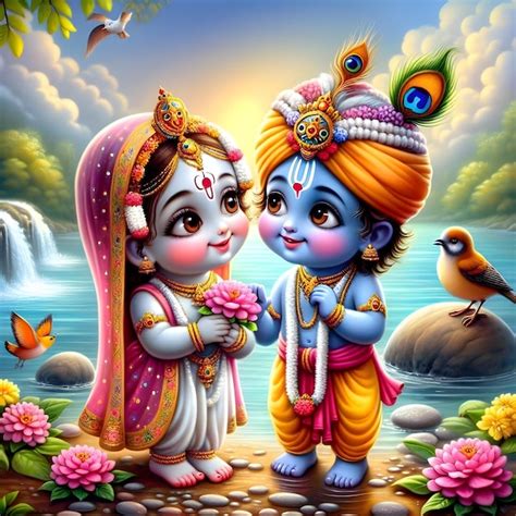 Premium Photo | A cute pic of radhe Krishna with zula river