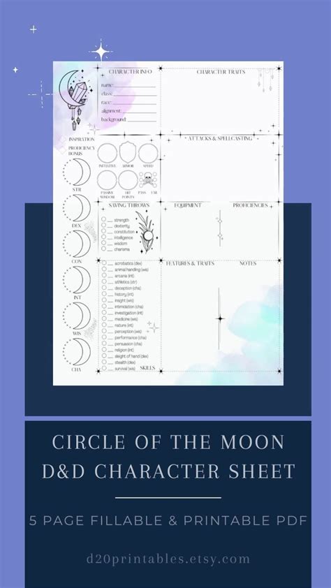 Circle Of The Moon Druid D D Character Sheets Fillable Dungeons Dragons