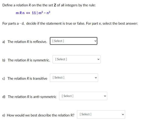 Solved Define A Relation R On The The Set Z Of All Integers Chegg