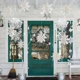 GuassLee12PCS Snowflakes Garland & 12PCS 3D Glittery Large White Snowflake for Christmas ...