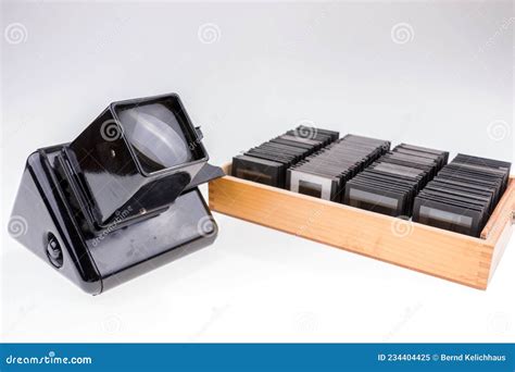 Old Slide Projector and Set of Slides in a Wooden Box Stock Image - Image of presentation ...