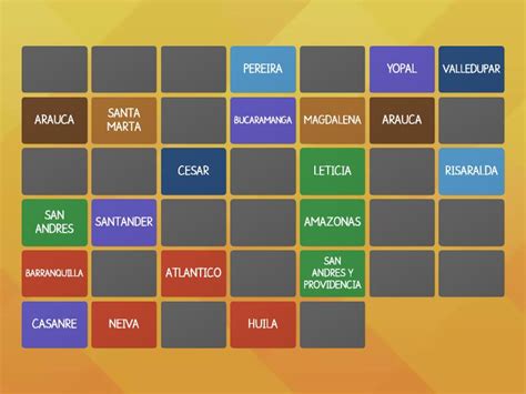 DEPARTAMENTOS Y CAPITALES DE COLOMBIA Matching Pairs