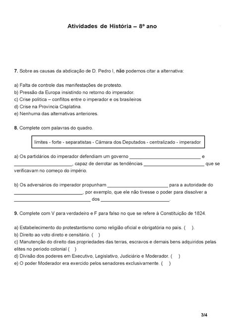 Mais Exercícios E Atividades De História Para O 8º Ano Prontas Para