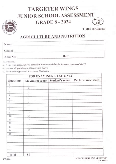 2024 Grade 8 Targeter Wings Assessment 006 With Marking Schemes Elimu