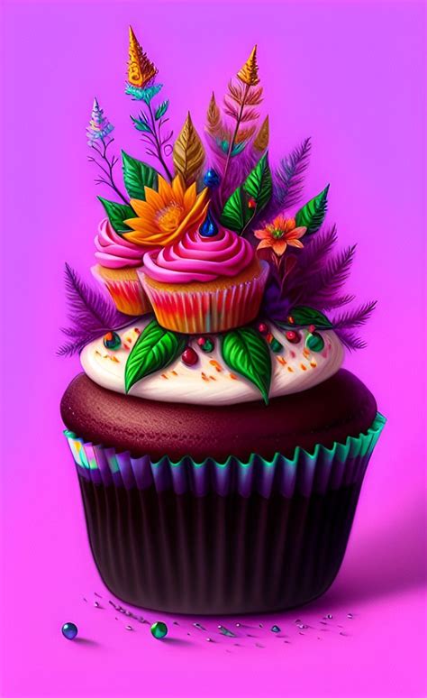 A Cupcake With Frosting And Flowers On Top