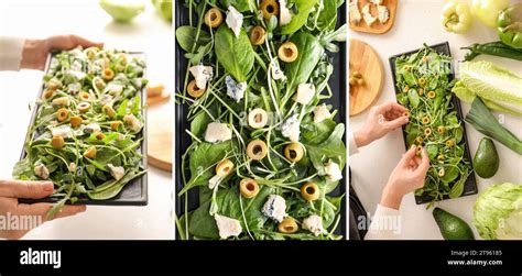 set  green vegetable salad  cheese stock photo alamy