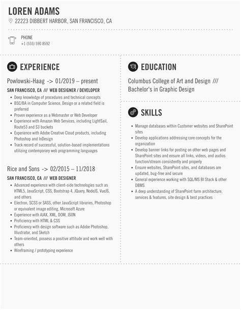 Web Designer Resume Samples | Velvet Jobs