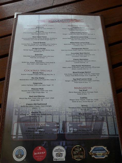 Menu at Rio City Cafe, Sacramento, Front St