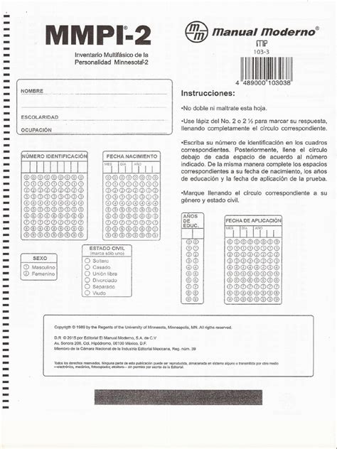 Mmpi 2 Hoja De Respuestas Pdf