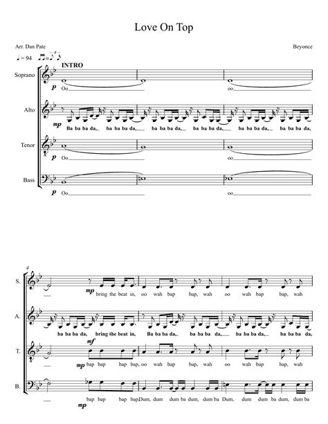 Love On Top Arr Dan Pate By Beyonce Sheet Music For Satb Choir At