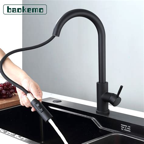 Baokemo Black Stainless Steel Kitchen Faucet Flexible Pull Out Two