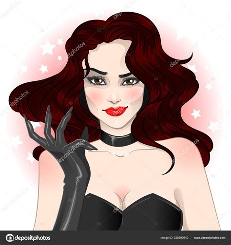 Portrait Of Sexy Attractive Woman In Black Dress Stock Vector By ©saranai 325690640