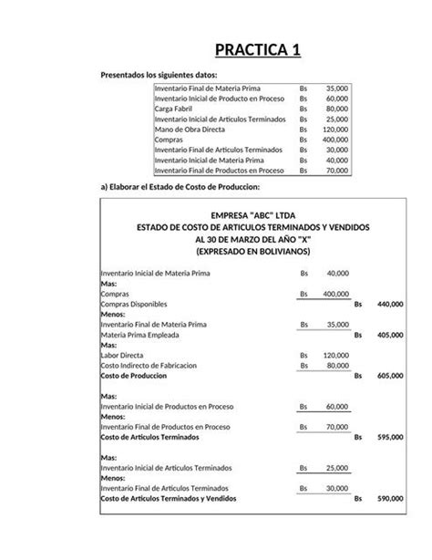 Ejercicio Estado de Costo de Producción Marco Antonio Ramos