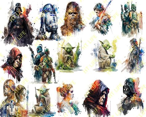 Star Wars Watercolor Yoda Darth Vader Printable Artprints Star Wars