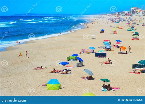 People Ocean Beach Sunbathe Portugal Editorial Photography Image Of