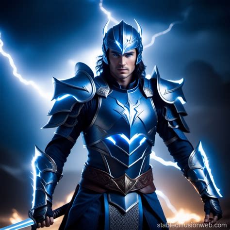 Dark-Haired Male Lightning Elemental in Battle Armor | Stable Diffusion Online