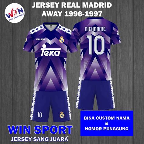 Jual Stelan Sepak Bola Jersey REAL MADRID AWAY 1996 1997 Retro Liga