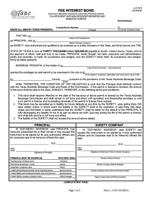 Fillable Online Tabc State Tx Bond Packet For Wholesalers Distributors