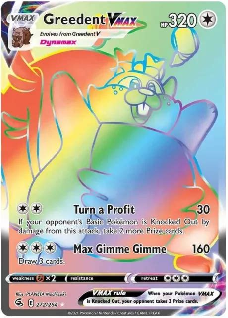 GREEDENT VMAX 272 264 Regenbogen seltene Pokémon Karte SWSH Fusion