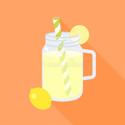 Lemonade In Mason Jar Mug With Drinking Straw And Lemon Wedge