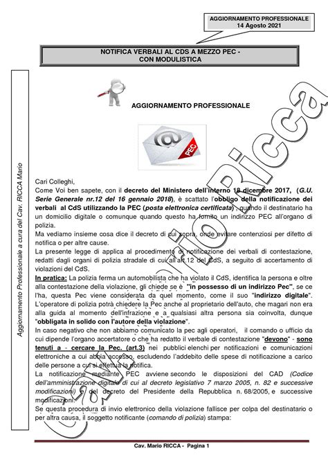 Polizia Locale Blog NOTIFICA VERBALI AL CDS A MEZZO PEC MODULISTICA