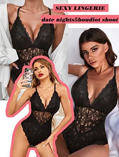 Avidlove Women Deep V Lingerie Snap Crotch Teddy Sexy Lace Bodysuit