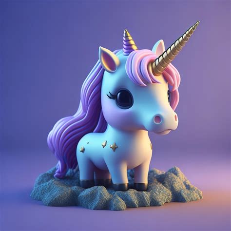 Un Unicornio Blanco Con Cabello Morado Y Cabello Morado Est Parado En