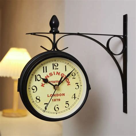 Reloj De Metal Retro De Doble Cara Con Soporte Reloj De Pared Duradero