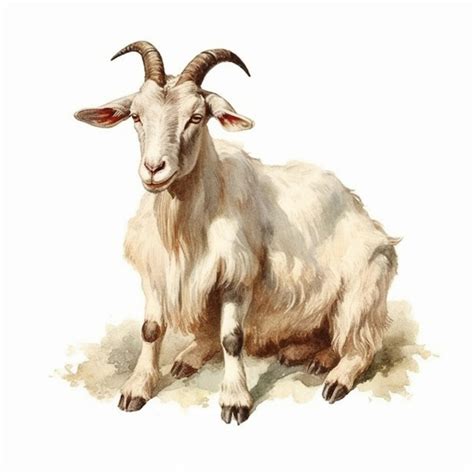 Premium Ai Image Goat With Long Horns Sitting On The Ground With A