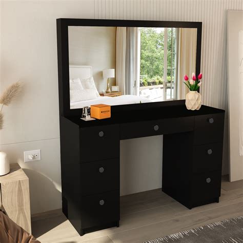 Boahaus Artemisia Makeup Desk, Modern Bedroom Vanity Table, Black, Wide ...