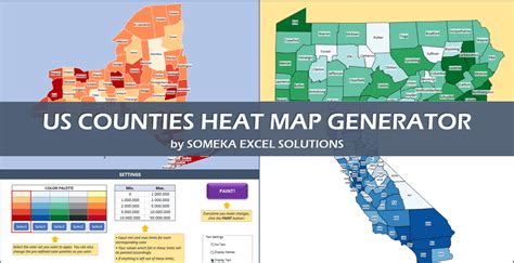 US Counties Heat Map Generators | Editable US County Shapes in Excel