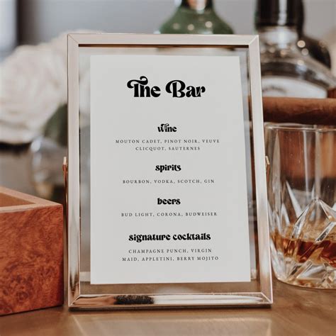 Drink Menu, Wedding Bar Menu, Bar Menu Template, Cocktail Menu, Simple ...