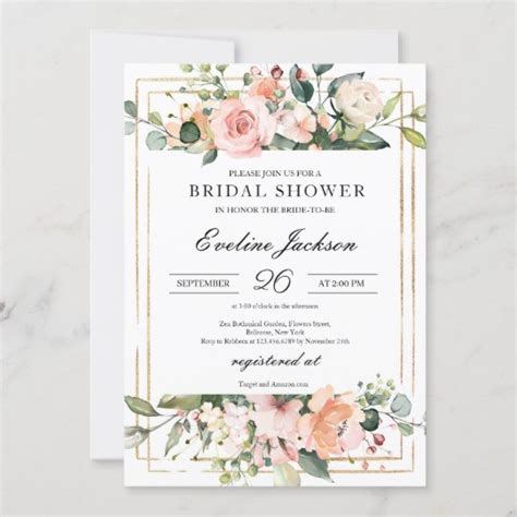 Boho Blush Pink Floral Bridal Shower Invitaiton Invitation